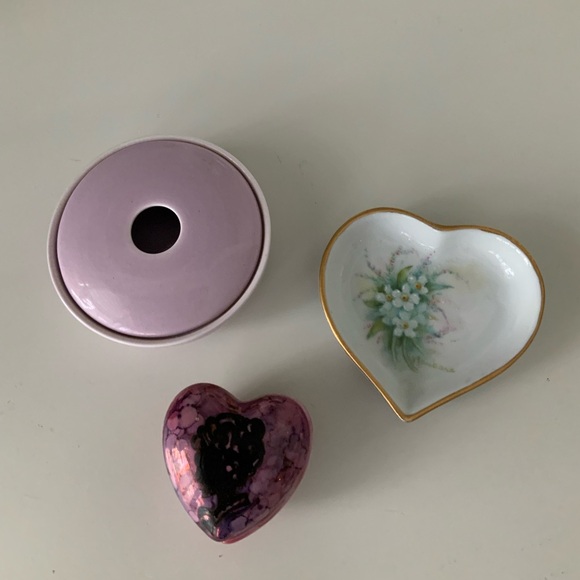 Vintage Ceramic Small Petite Trinket Dishes Heart Round Pink White Home accents - Picture 3 of 14